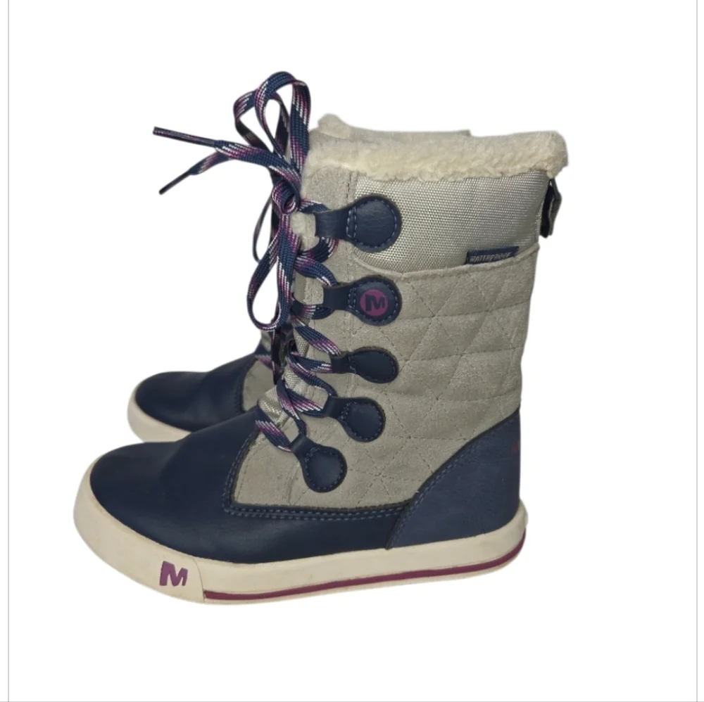 Merrell Kids Heidi Waterproof Winter Snow Boots Gray Navy Size 12